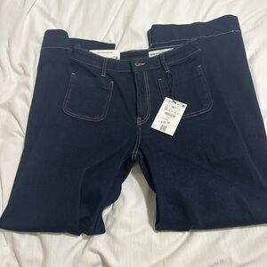 Bershka Navy Seamless Wide Leg Jeans